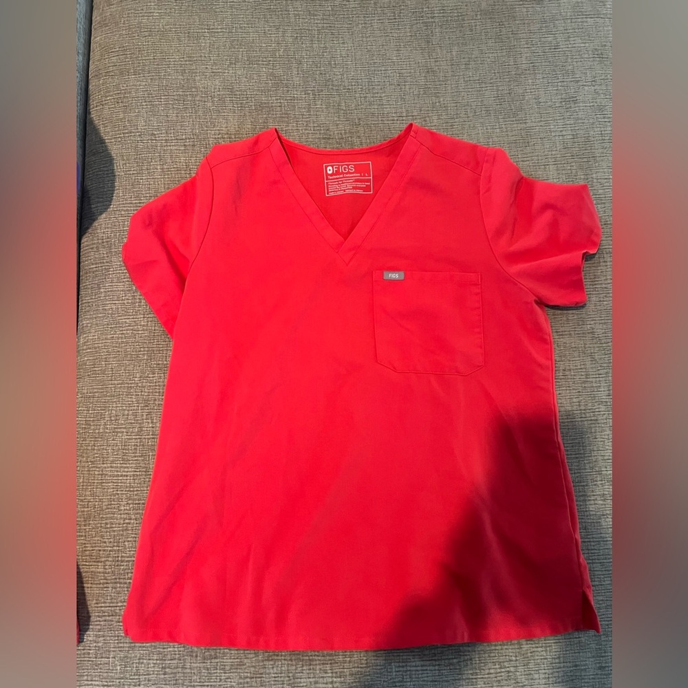 FIGS  V-Neck Top in Red